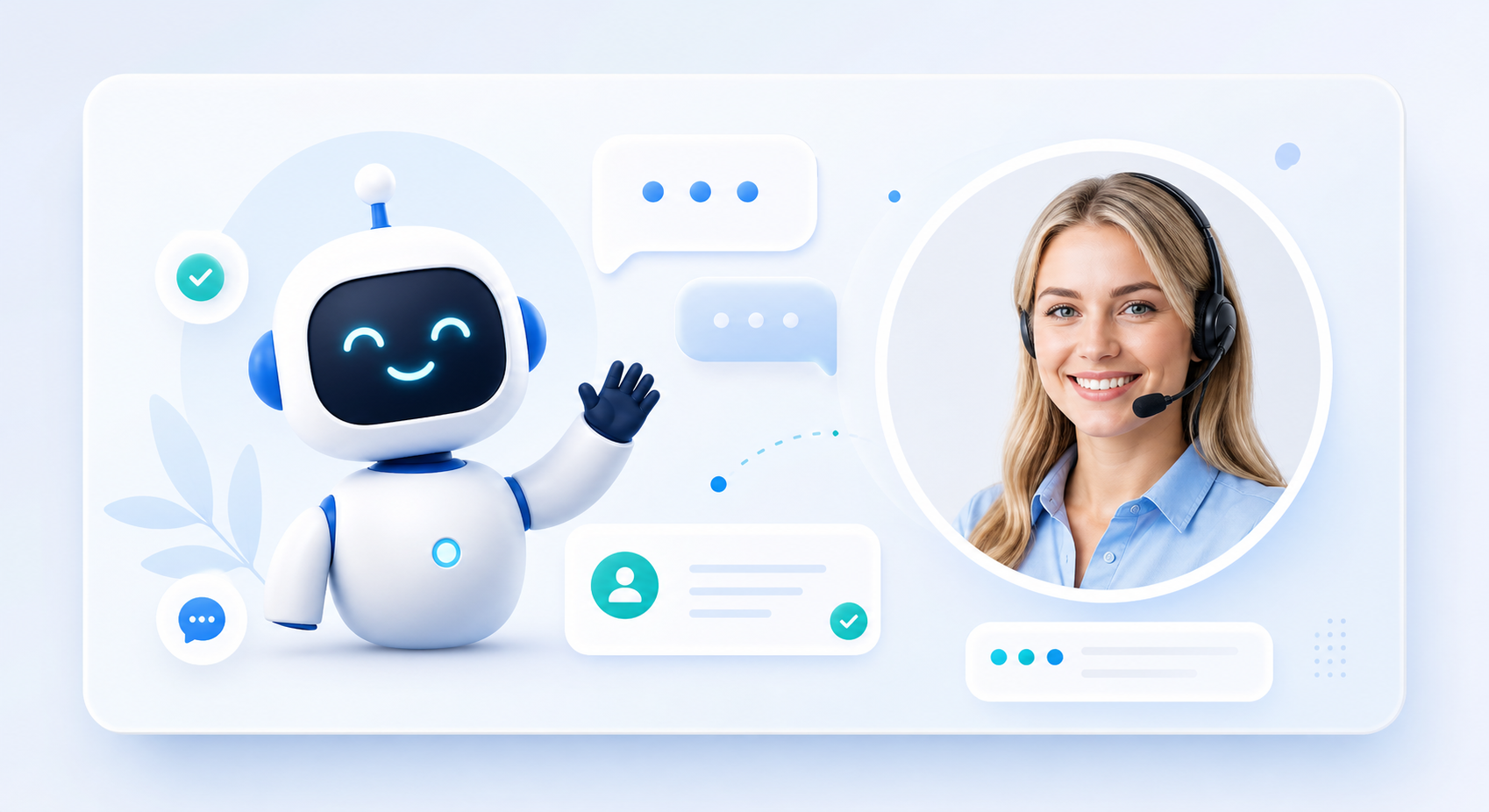 ZChat AI assistant and blonde support agent hero illustration