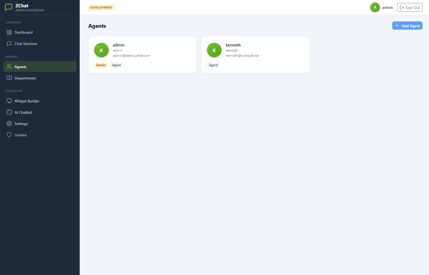 ZChat agent management